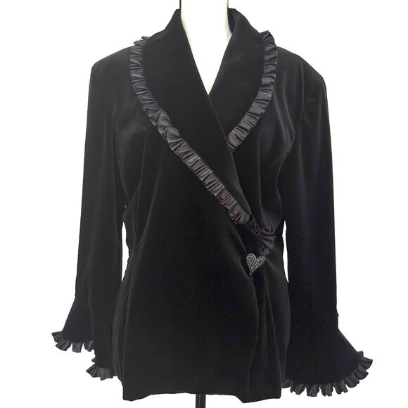Vintage St. John Evening by Marie Gray Black Velvet Wrap Jacket - Size 12